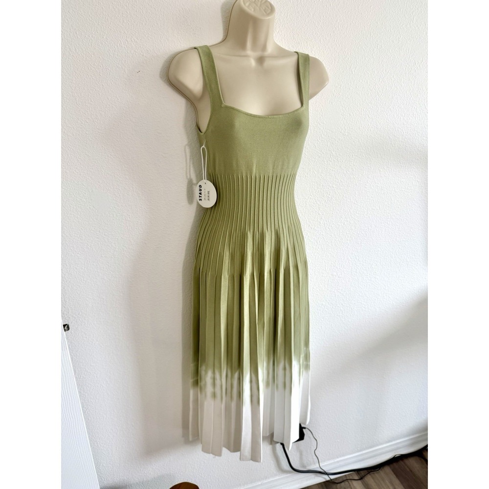 Staud Ellison Dress NWT Sz S Midi Green Ombre Knit Scoop Neck A-Line Cocktail - Picture 6 of 10